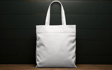 Wall Mural - White fabric tote bag mock up on a wooden background