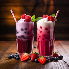 Wall Mural - Blueberry and raspberry berry smoothies