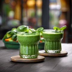 Poster - Spinach smoothies on  restaurant backgrounds