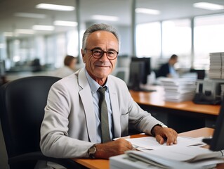 Wall Mural - Capturing Generations: Candid Grandfather's Workplace Smile