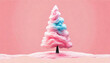 Cute cotton candy christmas tree in pink ad blue with copy space