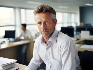 Wall Mural - Authentic Workplace Stress: Capturing the Tension of a Middle-Aged Professional