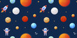seamless pattern with cartoon space rockets, planets, stars, astronaut. vector illustration of wallpaper, packaging, banner, wrapper