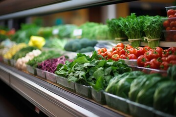 Blurred and bright interior of a grocery store with out of focus effect and vibrant colors