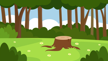 Poster - Tree stump in the forest. Vector illustration in cartoon flat style.