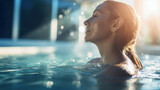 Fototapeta  - woman taking a bath and relaxing in jacuzzi or swimming pool water