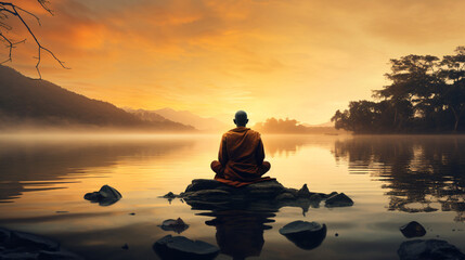 Wall Mural - Mindful Moments of Meditation-Themed PowerPoint Background Image.