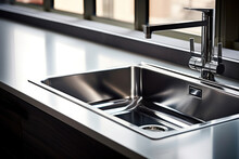 Stainless Steel Shiny Perfectly Clean Sink For Kitchen.