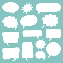 Cartoon Speech Bubble Set With Various Shapes. Thinking Sign, Chatting Box Or Message Box. Vector Cloud Or Empty Dialog Frame On Coloured Background.