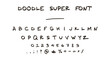 Doodle font. Black english latin alphabet. Vector isolated signs symbols