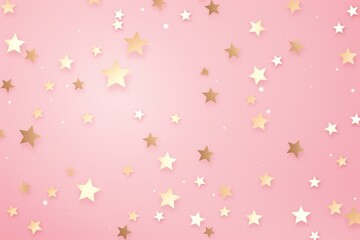 Wall Mural - Golden stars glitter confetti scattered on bright pink background. Abstract pattern for holiday, Christmas, anniversary, birthday. Festive design for greeting card, fabric, print and paper