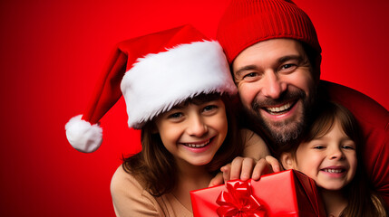 Wall Mural - Christmas. Family portrait with gifts. 