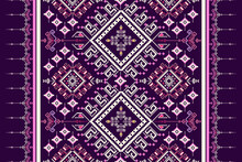 Graphic Design Seamless Pattern, Pixels, Geometric Shapes, Purple And Ethnic Patterns. Ethnic Pattern Graphics, Geometric Shapes And Flowers Are Used For Weaving. Clothing,fabric