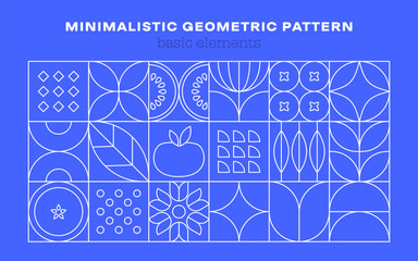 Geometric natural eco pattern. Minimal flower fruit plant simple shapes, abstract line agriculture concept. Vector modern banner