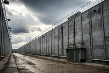 Concrete Prison Walls. Background With Selective Focus And Copy Space