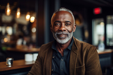 Poster - Generative AI portrait image of man woman sitting modern interior cafe drinking fresh coffee