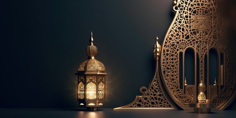 copy space arabic lantern of ramadan celebration background illustration. 