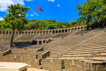 Ancient Amphitheater in Marmaris with Turkish inscriptions meaning Block or Sector and letters of the alphabet