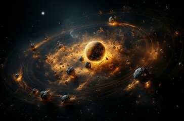 Wall Mural - solar system with planets, stars and galaxies in a free space. planets in space. solar system. scien