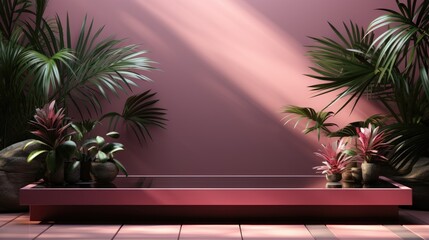 Wall Mural - 3d rendering platform podium with plant product advertising presentation background