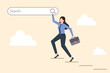 © jayhermiony - leader Businesswoman searching for business Opportunity .find business strategy,SEO,research business marketing . flat vector illustration.