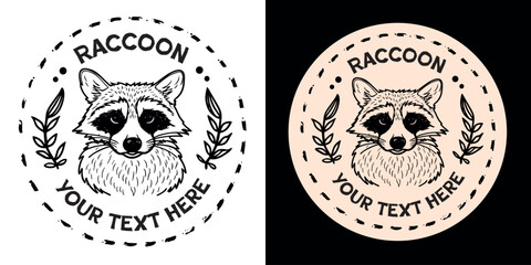 Wall Mural - raccoon illustration vintage round badge with text space. critters and wildlife lovers design for pr