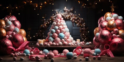 Wall Mural - Christmas tree of candy canes and baubles