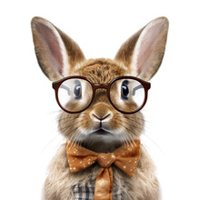 Rabbit Wears Clear Glasses Against Isolated On A Transparent Background.