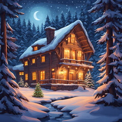 Wall Mural - christmas night winter village