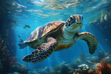 Poster - Turtle life in water