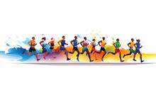 Colorful Vector Illustration Of People Running On White Background.