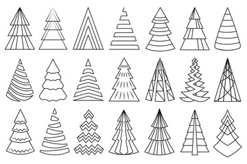 Canvas Print - Line art Christmas tree set. Collection of decorative firs, outline stylized abstract Christmas trees, geometric design. 