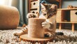 playful cat hones its claws on a scratching post, embodying care for feline instincts