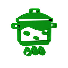 Wall Mural - Green Cooking pot on fire icon isolated on transparent background. Boil or stew food symbol.