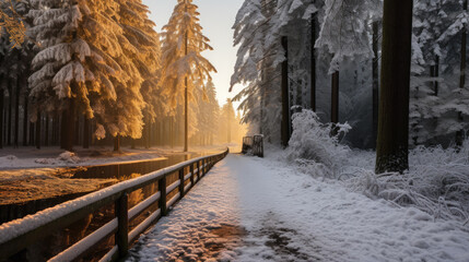 Wall Mural - A path through a snowy forest with lots of snow