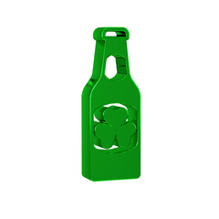 Canvas Print - Green Beer bottle with clover trefoil leaf icon isolated on transparent background. Happy Saint Patricks day. National Irish holiday.