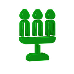 Poster - Green Candelabrum with three candlesticks icon isolated on transparent background.