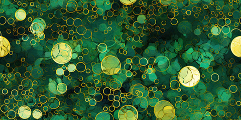Wall Mural - Organic seamless background pattern. Natural circles in green, gold, turquoise and emerald.