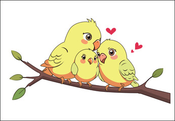 Wall Mural - Vector of love birds in the branch 