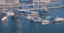 Dubai Harbour In Marina Region With Yachts And Boats