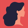 Abstract faceless woman profile on red background. Faceless woman with long hair. Vector illustration