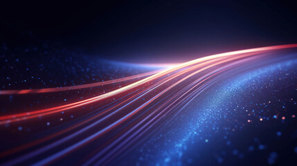 High speed light trails in motion, glow lines, internet data transfer concept