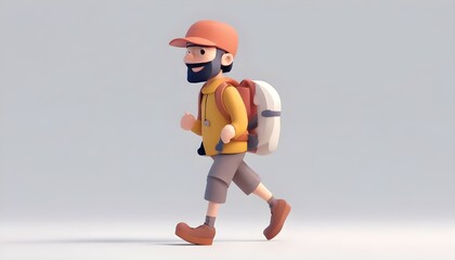 3d character of hiker man brings a backpack