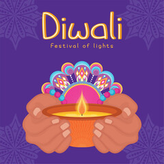 Wall Mural - Diwali poster Traditional indian celebration Vector illustration