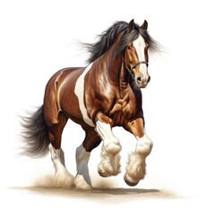 Canvas Print -  a brown and white horse is galloping through the air with it's front legs in the air and it's front legs in the air.  generative ai