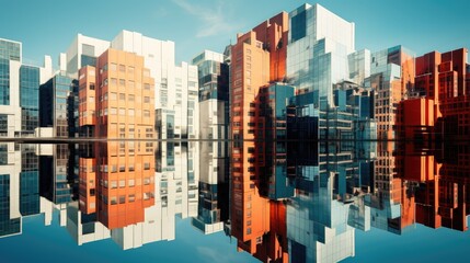 Canvas Print -  a group of buildings that are next to each other with a reflection of them on the surface of the water.  generative ai