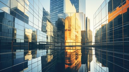 Poster -  a view of a city with skyscrapers and a body of water in the foreground and a bridge in the foreground.  generative ai