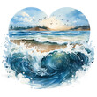 Watercolor Heart Beach Sublimation illustration Generative Ai