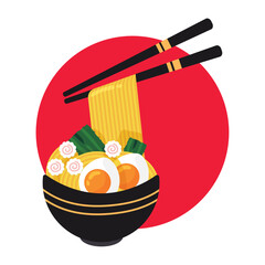 Poster - Isolated traditional japanese ramen with wooden sticks Japan Vector