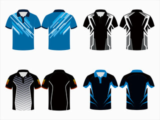 Wall Mural - SPORTS POLO SHIRT ARTWORK MOCKUP ditable vector mockups for men's sports polo shirts with front and back views. Templates feature blank sublimated white, and colored, suitable for soccer, football